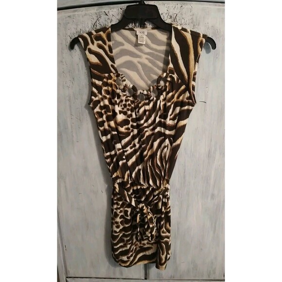 Cache Retro Edgy Zebra Print Dress Brown & Cream Medium Boho Classic Sexy - Picture 1 of 8